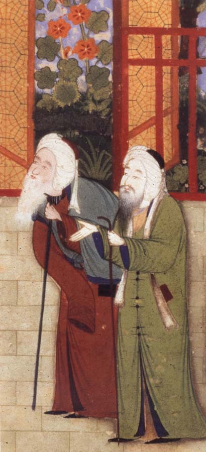 Bihzad Portrait of jami leaning on a staff,with another scholar of Sultan Husayn-s court