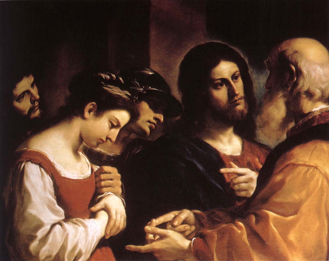 GUERCINO Jesus and aktenskapsbryterskan