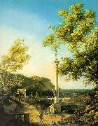 Canaletto, Capriccio-River Landscape with a Column, a Ruined Roman Arch and Reminiscences of England