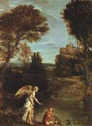 Domenichino, Landscape with Tobias Laying Hold of the Fish