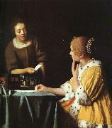 JanVermeer Lady with her Maidservant Spain oil painting reproduction