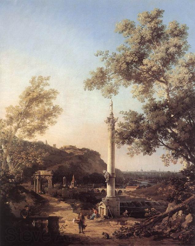 Canaletto Capriccio: River Landscape with a Column f Spain oil painting art
