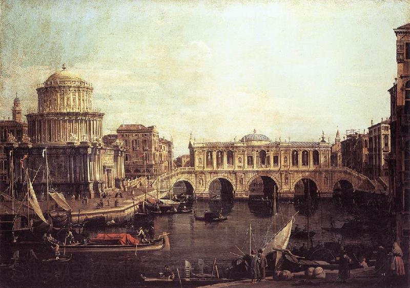 Canaletto Capriccio: The Grand Canal, with an Imaginary Rialto Bridge and Other Buildings fg Norge oil painting art
