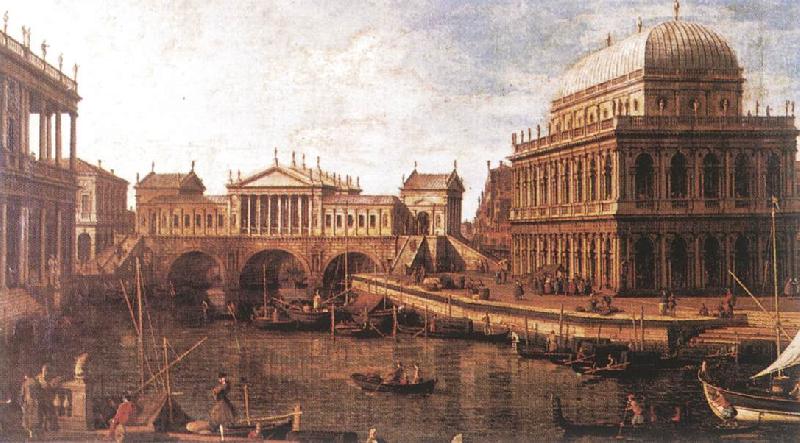 Canaletto Capriccio: a Palladian Design for the Rialto Bridge, with Buildings at Vicenza Spain oil painting art