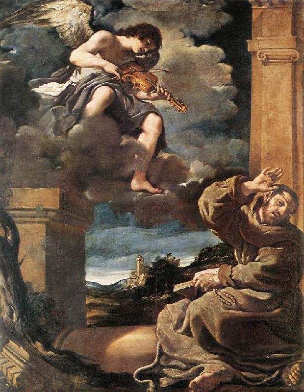 GUERCINO St Francis with an Angel Playing Violin sdg Norge oil painting art