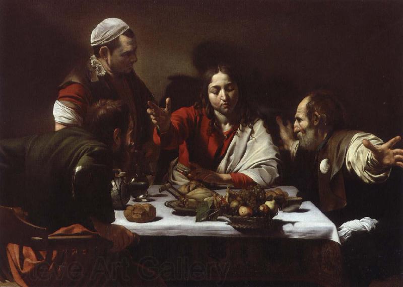 Caravaggio jesus och larjungarna i emmaus Spain oil painting art