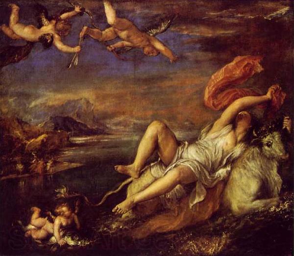 Titian The Rape of Europa  is a bold diagonal composition which was admired and copied by Rubens. Spain oil painting art