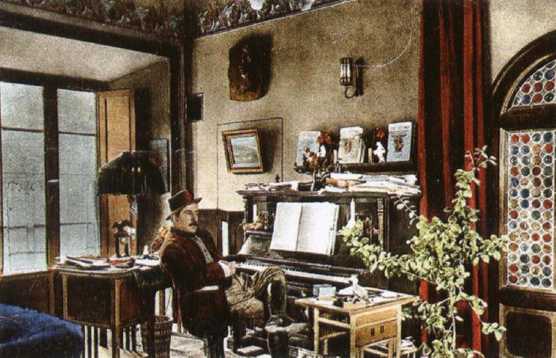 puccini puccini at home in the music room of his villa at torre del lago Norge oil painting art