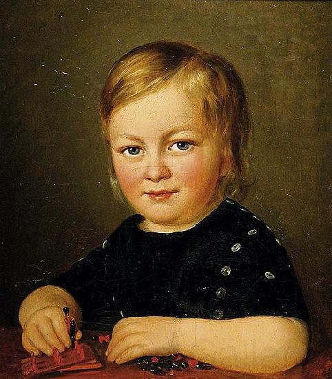 Anonymous Child playing with toy Norge oil painting art