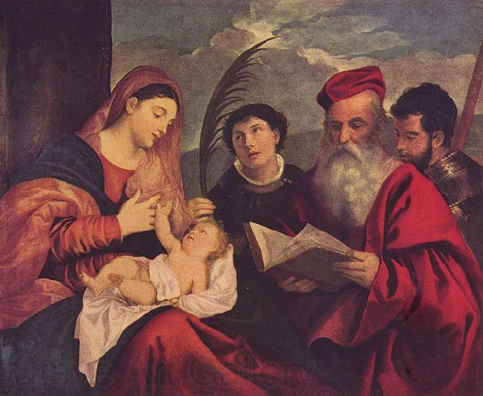 Titian Maria mit dem Kinde, dem Hl. Stephan, Hl. Hieronymus und Hl. Mauritius Norge oil painting art