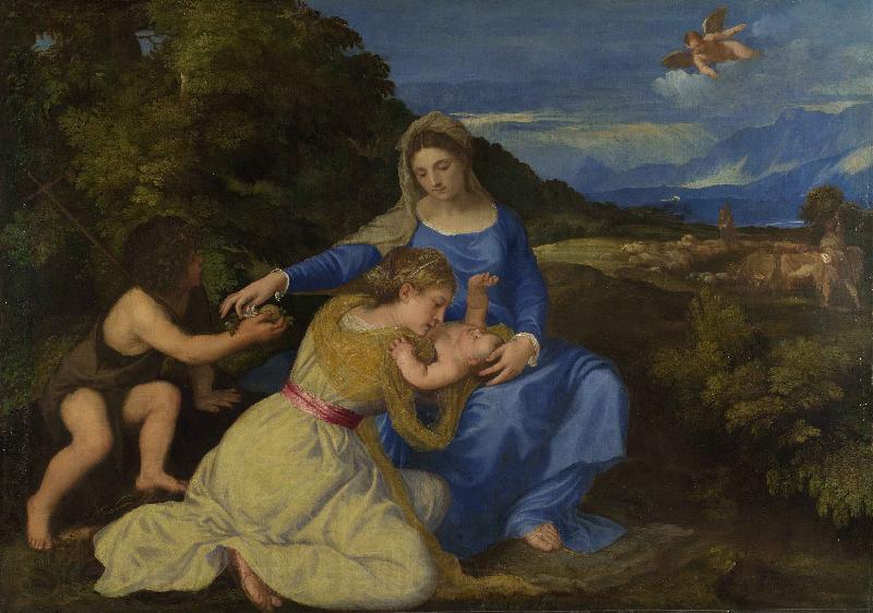Titian The Virgin and Child with the Infant Saint John and a Female Saint or Donor Norge oil painting art