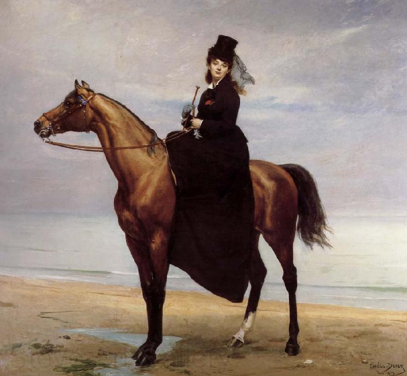Carolus-Duran Au bord de la mer,Mademoiselle Croisette a cheval Norge oil painting art