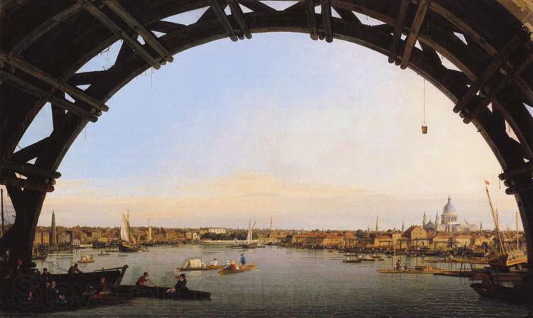 Canaletto Panorama di Londra attraverso un arcata del ponte di Westminster (mk21) Norge oil painting art