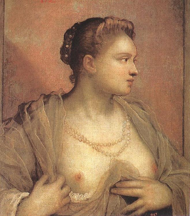 Tintoretto Portrait of a Woman Revealing her Breasts Norge oil painting art